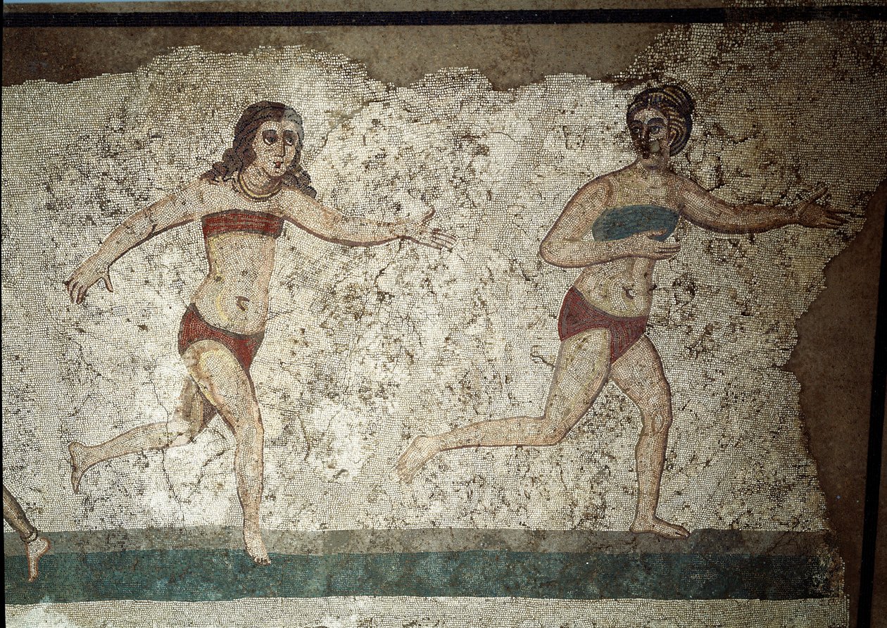 Art romain : jeunes Romains pratiquant des exercices physiques - Roman