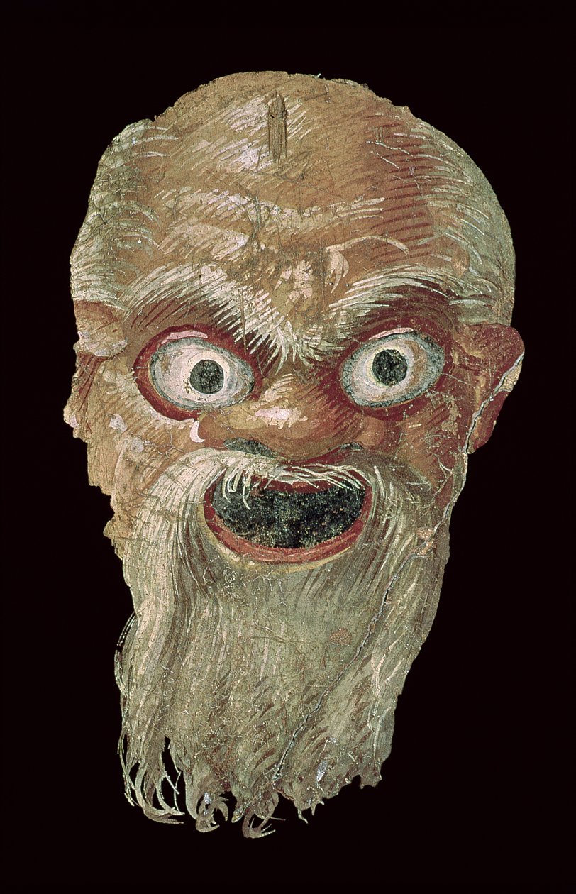 Masque de théâtre, Mur Est, Oecus 5, 60-50 av. J.-C. (détail) - Roman