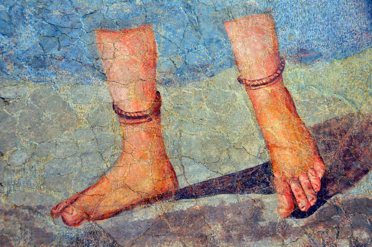 Jambes de femme portant des bracelets de cheville, fin 2e - début 3e siècle (fresque) - Roman