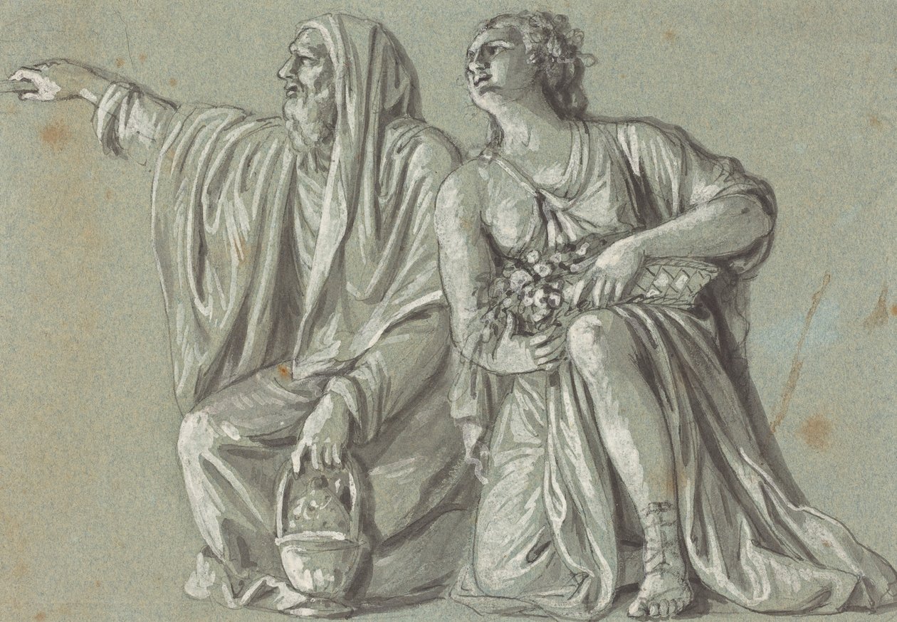 Deux figures agenouillées avec des offrandes - Roman 18th Century