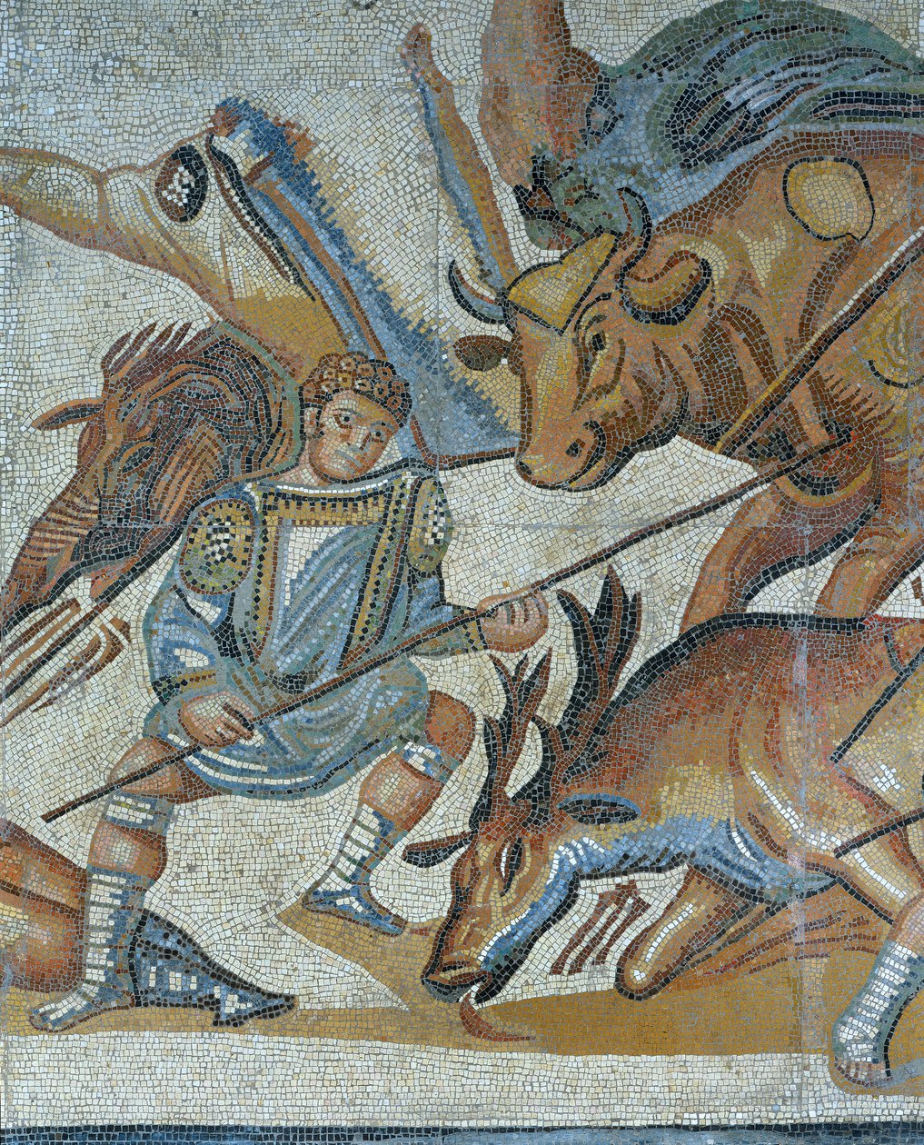 Mosaïque montrant une scène de chasse aux bêtes sauvages (détail) - Roman Roman