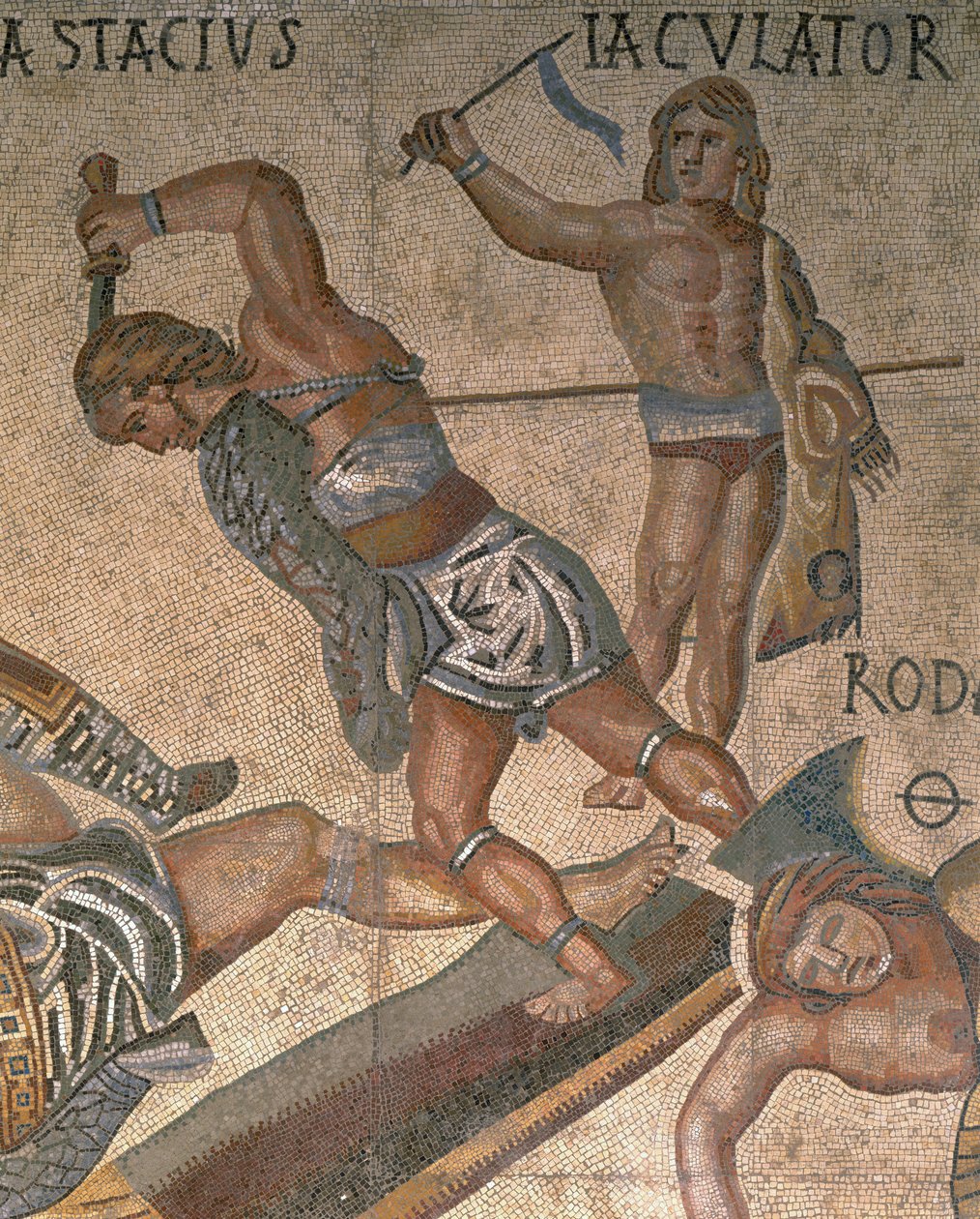 Mosaïque montrant une scène de gladiateurs combattants (détail) - Roman Roman