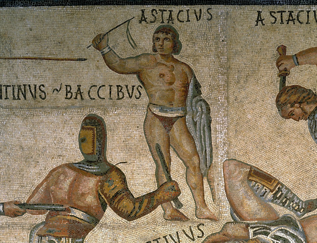 Mosaïque montrant une scène de gladiateurs combattants (détail) - Roman Roman