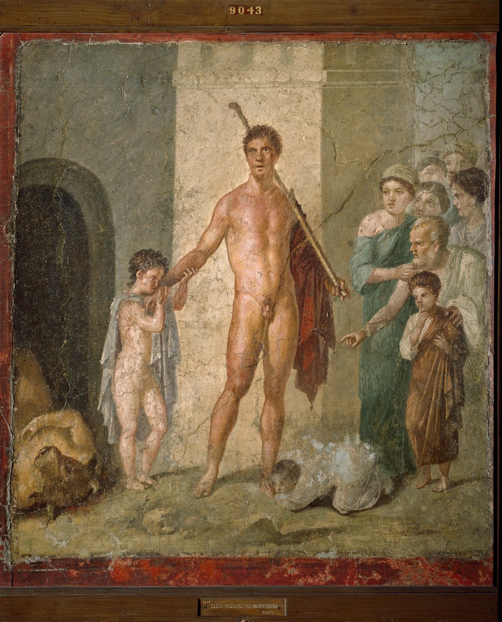 Représentation de Thésée, le héros de la mythologie grecque, libérant les sept jeunes hommes du labyrinthe après le triomphe du Minotaure. Fresque de la Villa de Gavius Rufus à Pompéi. Dim. 88x97 cm Musée archéologique de Naples - Art romain : représentati - Roman Roman