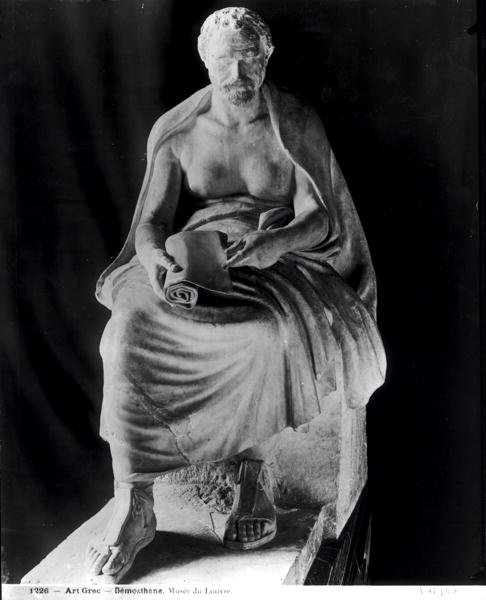 Philosophe assis, la tête supposée être Démosthène (384-322 av. J.-C.) (ajoutée plus tard) de la villa Montalto-Negroni - Roman Roman