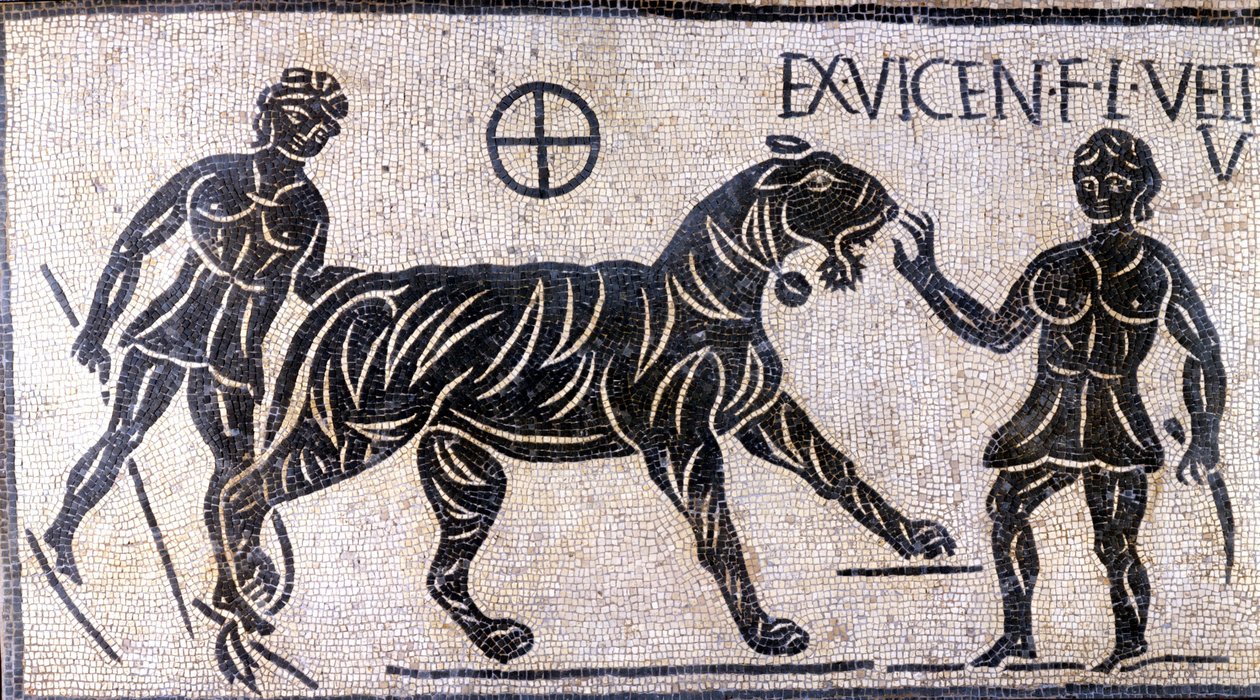 Dompteurs de tigres dans les murs du Colisée - Mosaïque romaine - Roman Roman
