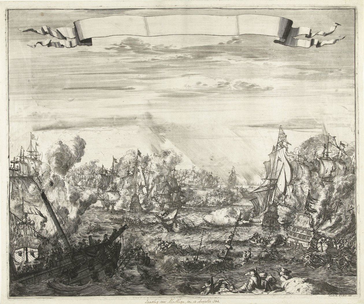 Bataille navale devant Malaga, 1704 - Romeyn de Hooghe (attributed to)