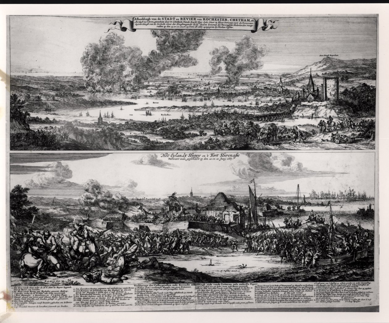 Attaque hollandaise sur la rivière Medway, 20 et 21 juin 1667, gravée par Nicolas Visscher - Romeyn de Hooghe