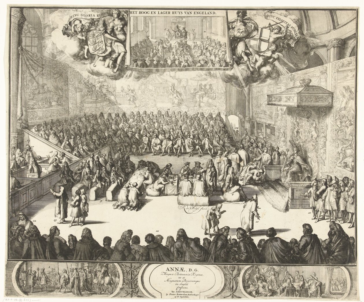 Séance de la Chambre des communes avec la reine Anne sur le trône, 1702 - Romeyn de Hooghe