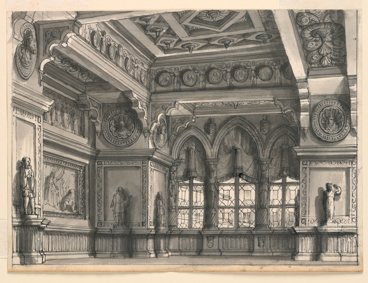 Décor de scène, salle gothique - Romolo Achille Liverani