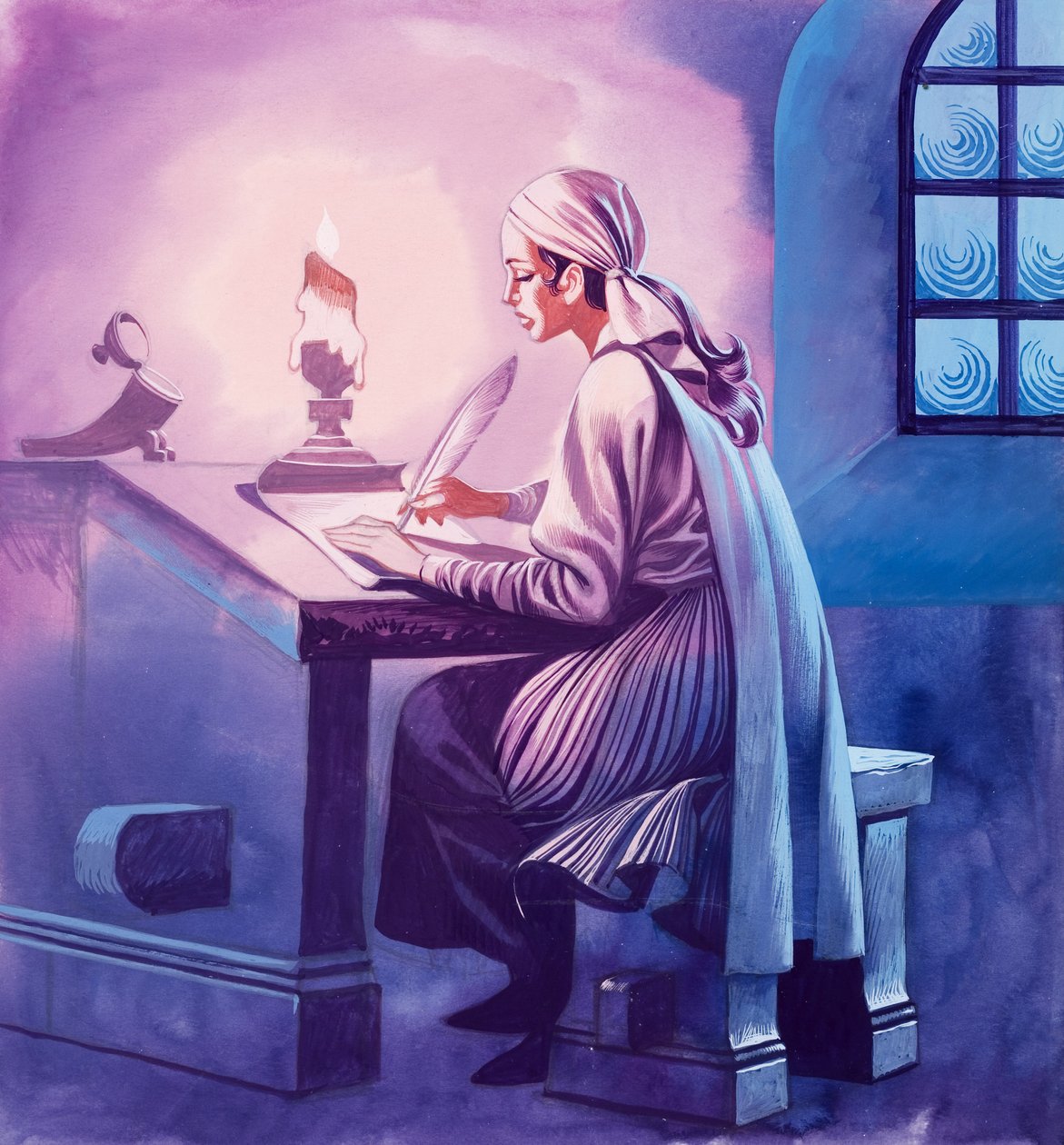 Fille écrivant une lettre (gouache sur papier) - Ron Embleton