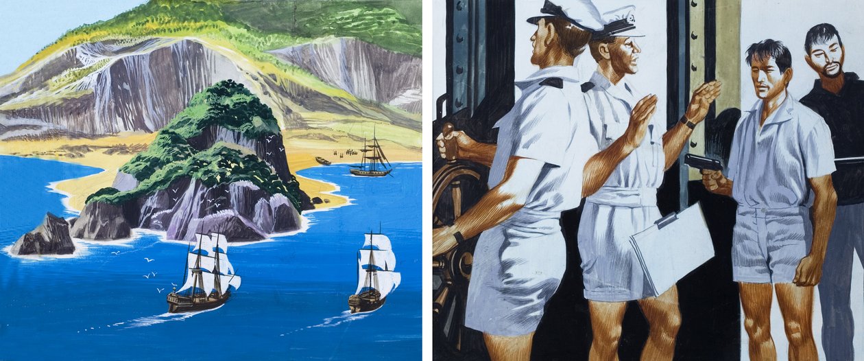 Men of the Jolly Roger : The Pirate Flags Come Down (gouache sur papier) - Ron Embleton