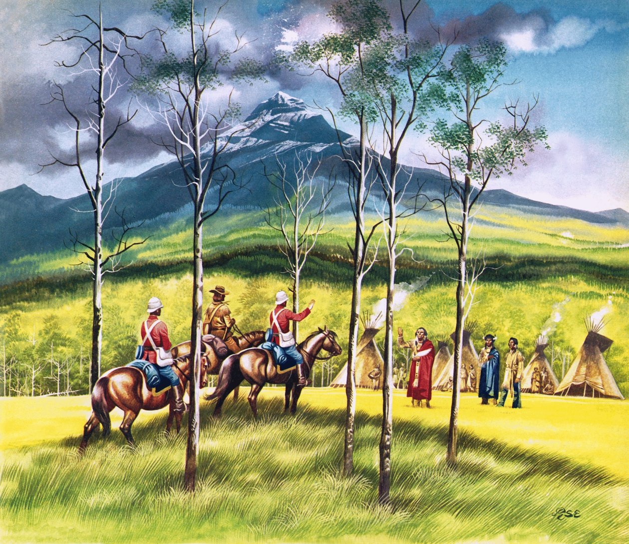 James Walsh, membre de la police montée, rencontre Sitting Bull pour le persuader de la nécessité de la paix. - Ron Embleton