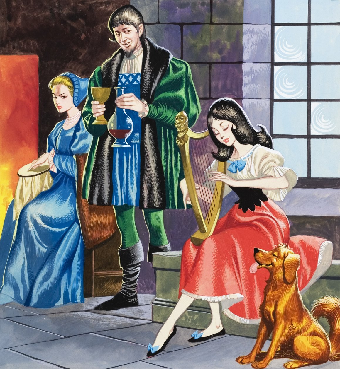 Blanche-Neige jouant de la harpe pour son père (gouache sur papier) - Ron Embleton