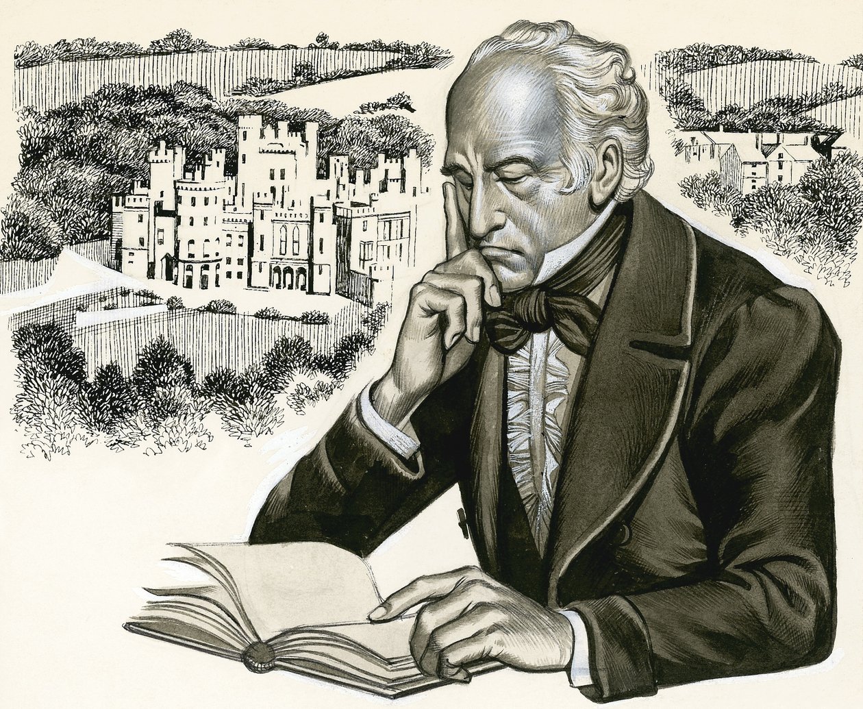 Auteur non identifié avec une maison en arrière-plan - Ron Embleton