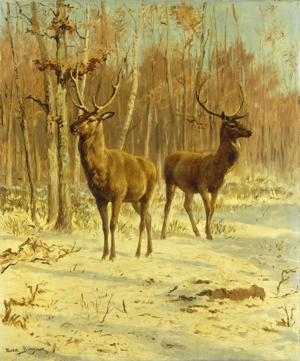 Deux Cerfs dans une Clairière en Hiver - Rosa Bonheur