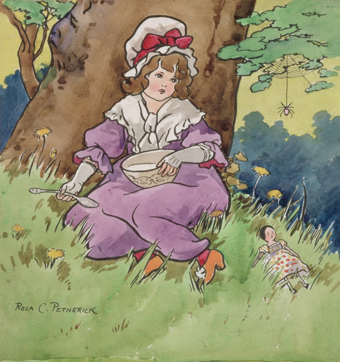 Little Miss Muffet (aquarelle sur crayon sur carton à dessin) - Rosa Petherick