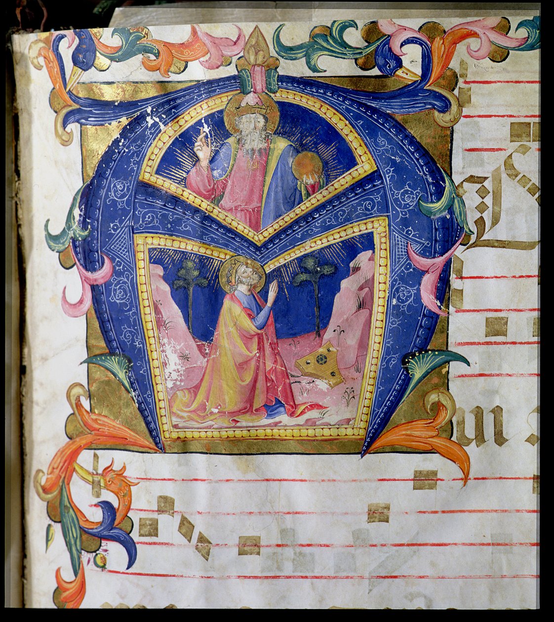 Corale / Graduale no.5 Initiale Historiée "A" représentant le Roi David et Dieu le Père - Rossello Franchi