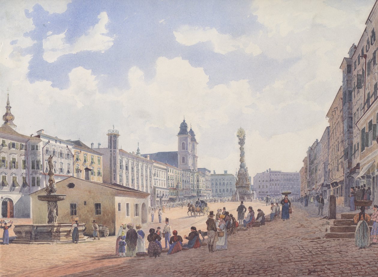La place principale de Linz - Rudolf von Alt