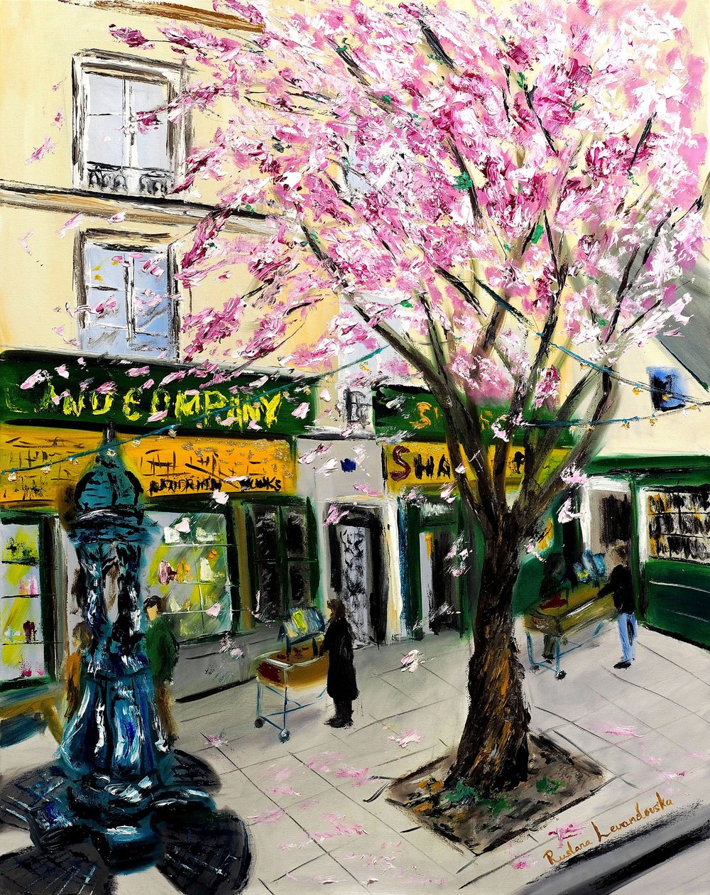 Fleurs de cerisier chez Shakespeare and Co Paris - avec embellissement doré - Ruslana Levandovska