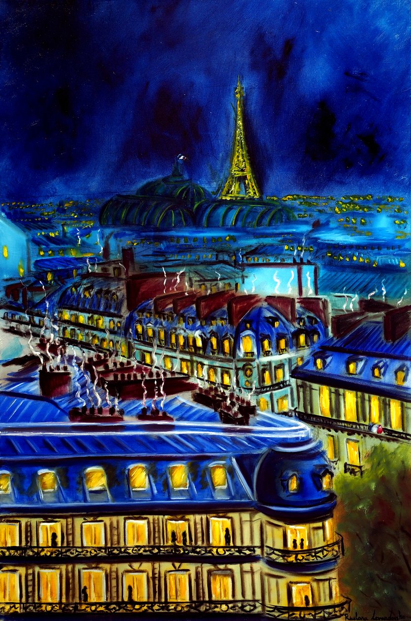 Paysage urbain de Paris le soir, 2025 (huile sur toile) - Ruslana Levandovska