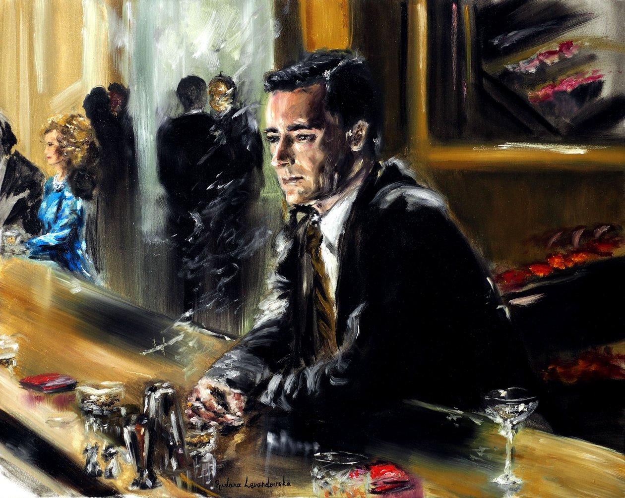 Gentleman au bar, 2021 (huile sur toile) - Ruslana Levandovska