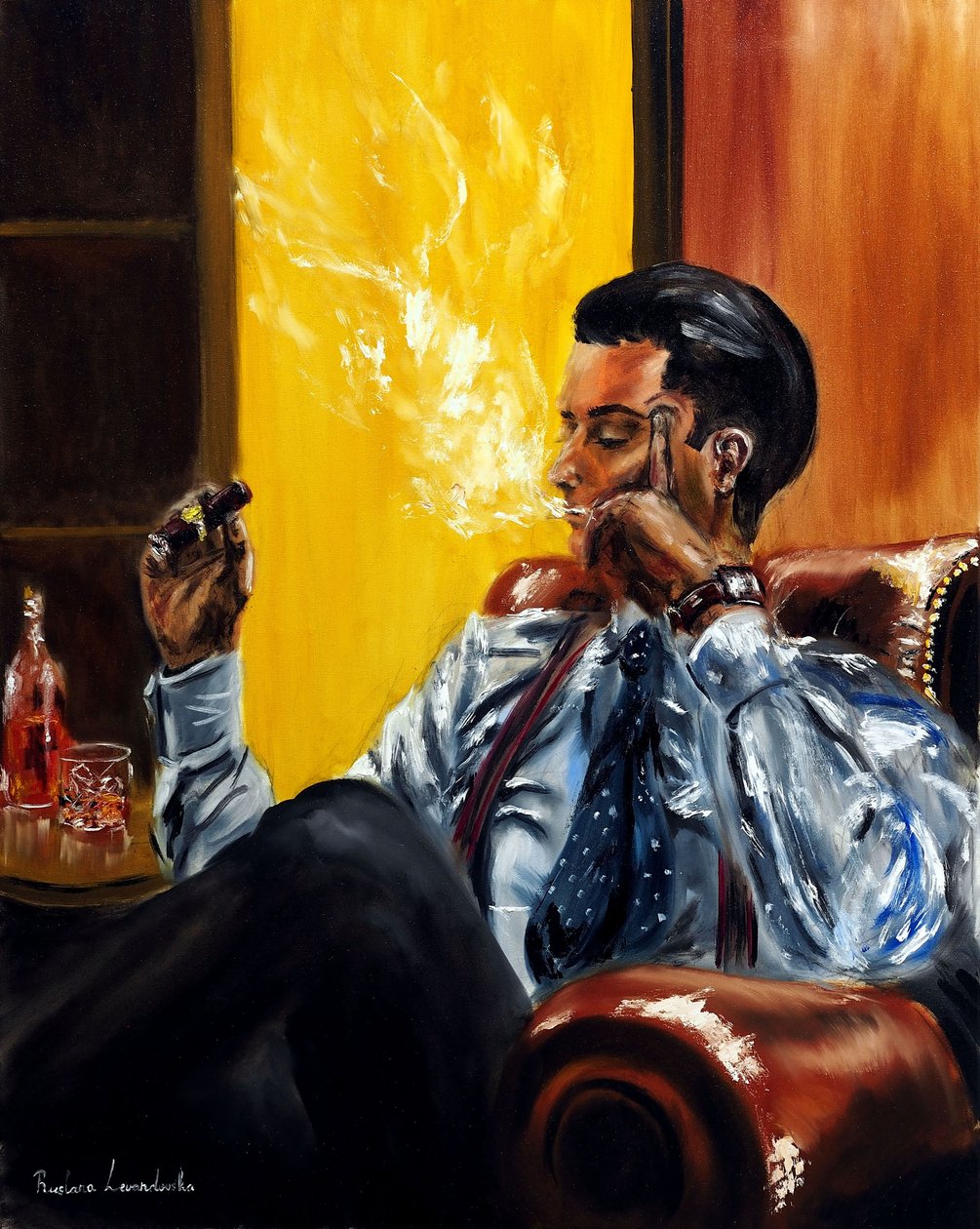 Gentleman avec un cigare, 2023 (huile sur toile) - Ruslana Levandovska