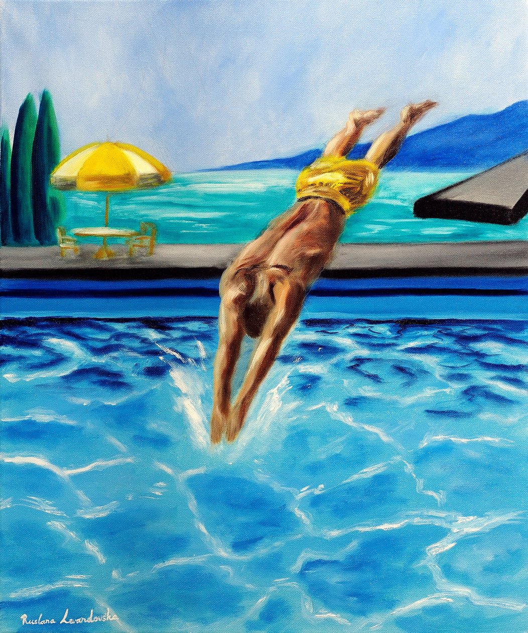 Dans le bleu, 2025 (huile sur toile) - Ruslana Levandovska