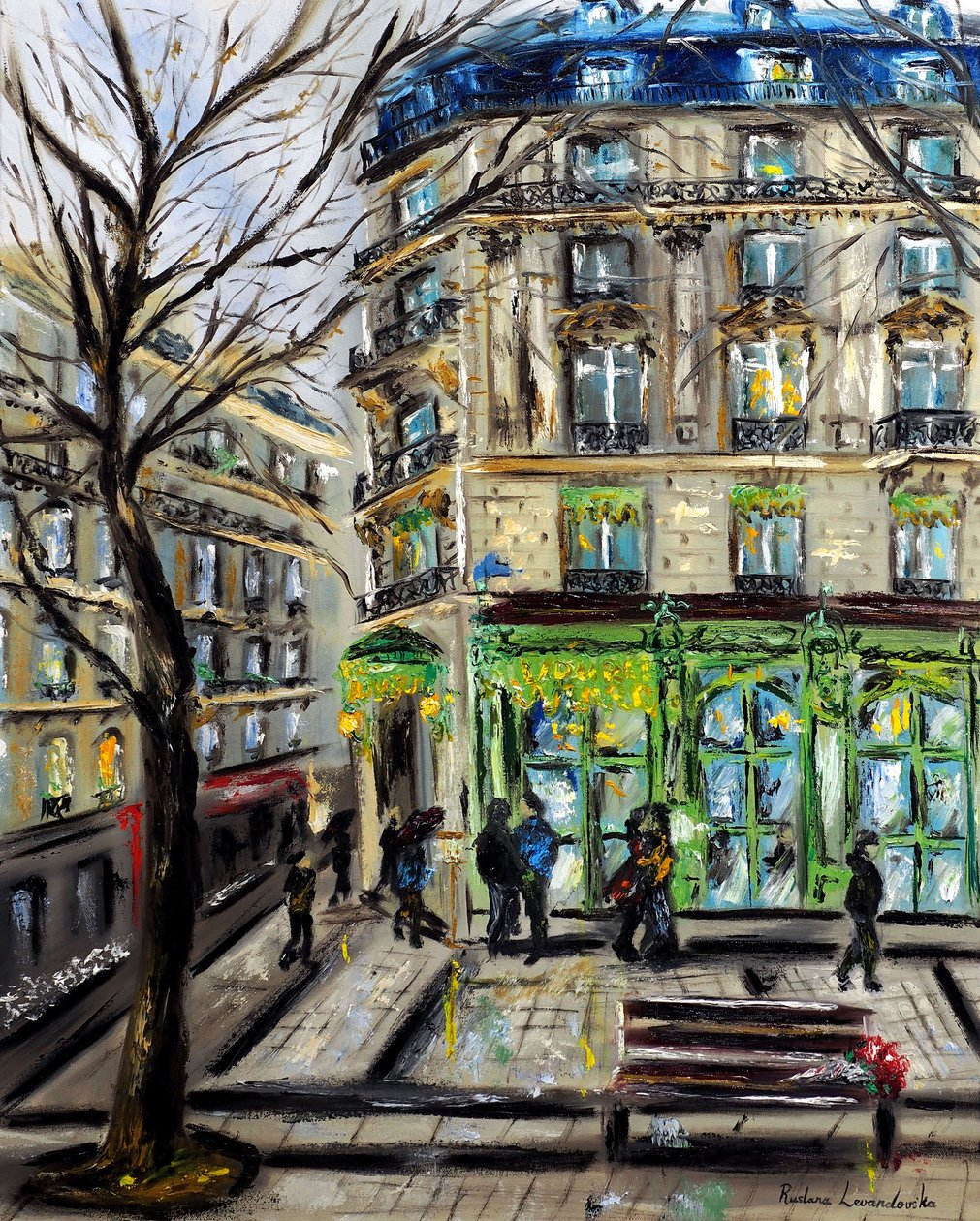 Laduree aux Champs Elysées Paris, 2022 (huile sur toile) - Ruslana Levandovska