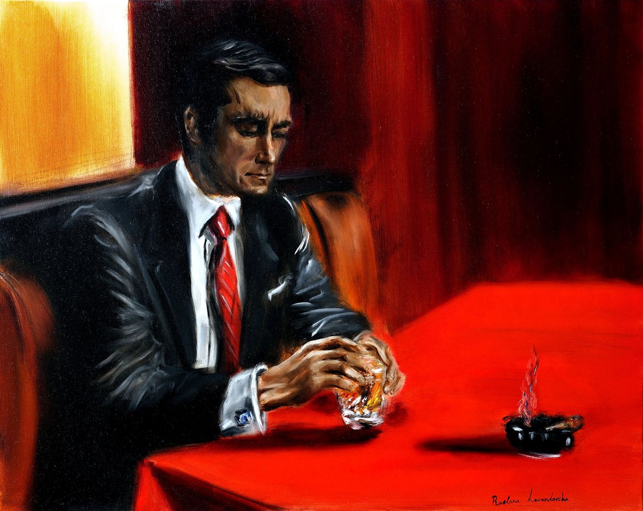 Homme au bar, 2024 (huile sur toile) - Ruslana Levandovska