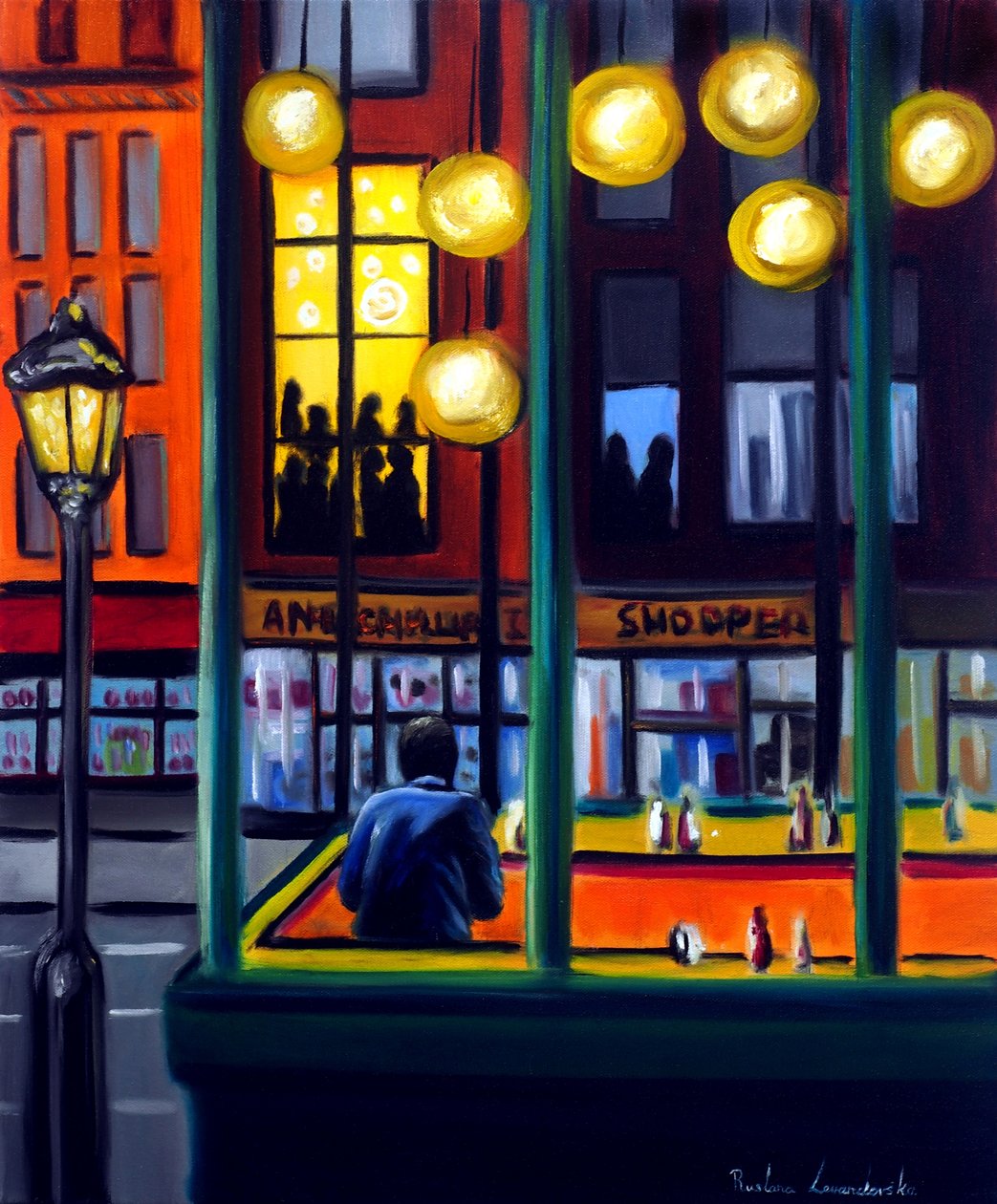 Nightfall Cafe, 2025 (huile sur toile) - Ruslana Levandovska