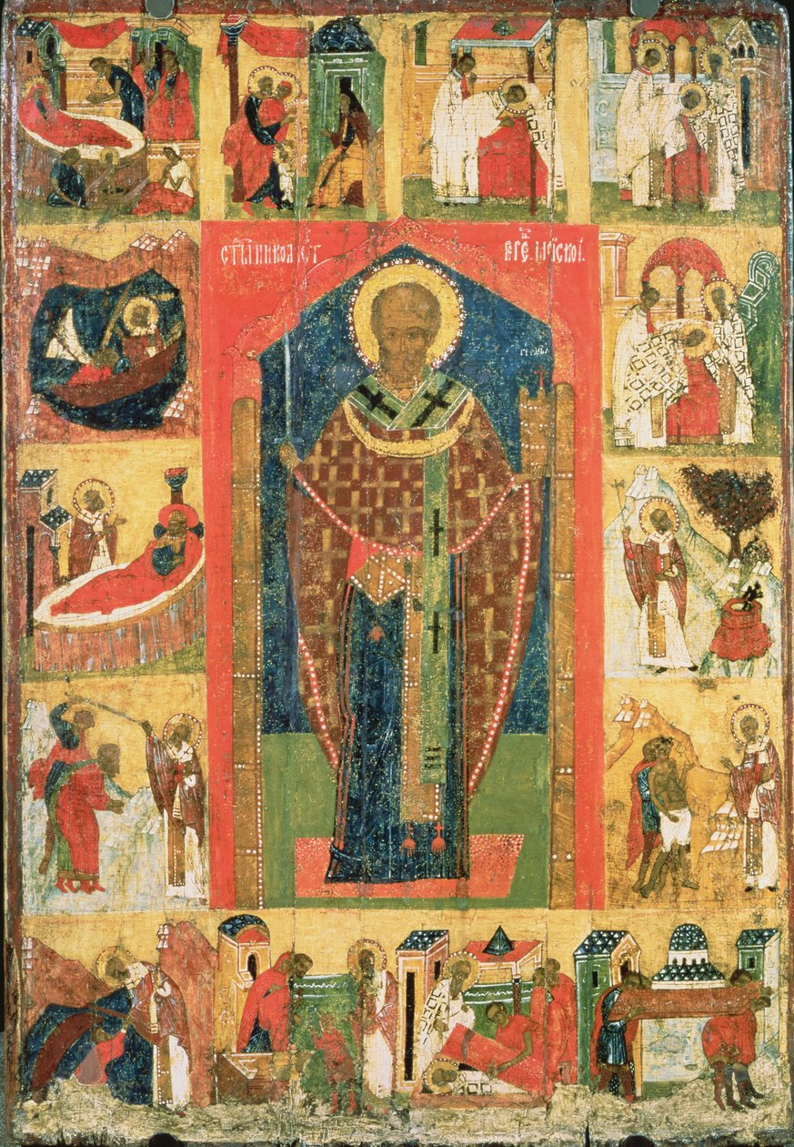 Saint Nicolas de Moshajsk avec des scènes de sa vie - Russian School