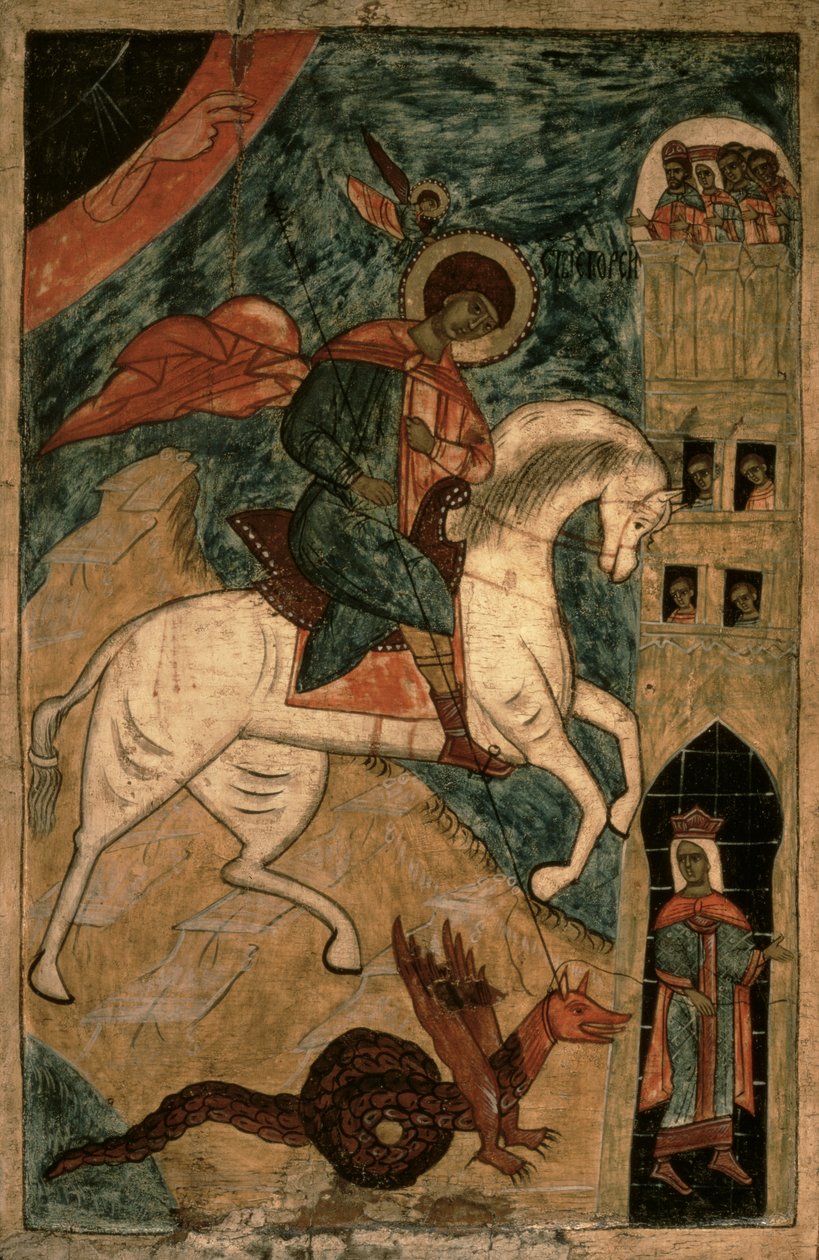 Saint Georges et le dragon, icône russe de Vologda, 15ème siècle - Russian School