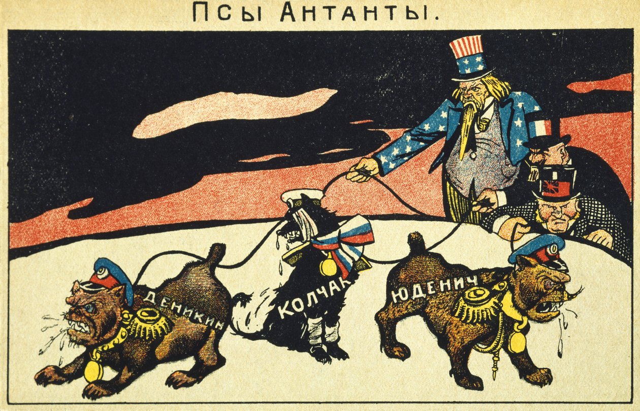 Les capitalistes lâchent leurs chiens, manifeste de propagande bolchevique, Révolution russe, Russie, 20e siècle (eau-forte) - Russian School