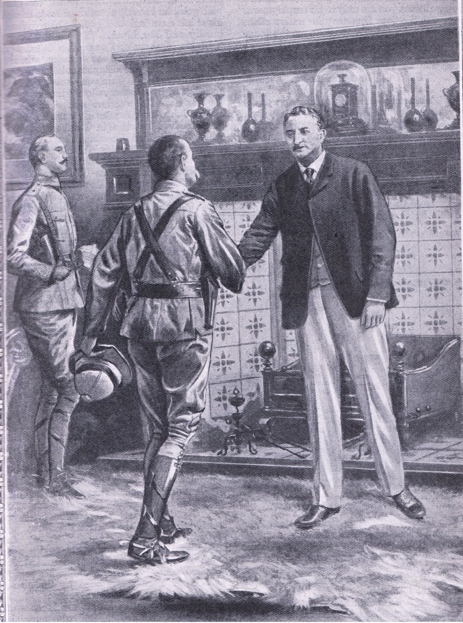 Quand Kimberley a été libéré par French. Général French et Cecil Rhodes, illustration de Cassells Romance of Famous Lives - S. Begg