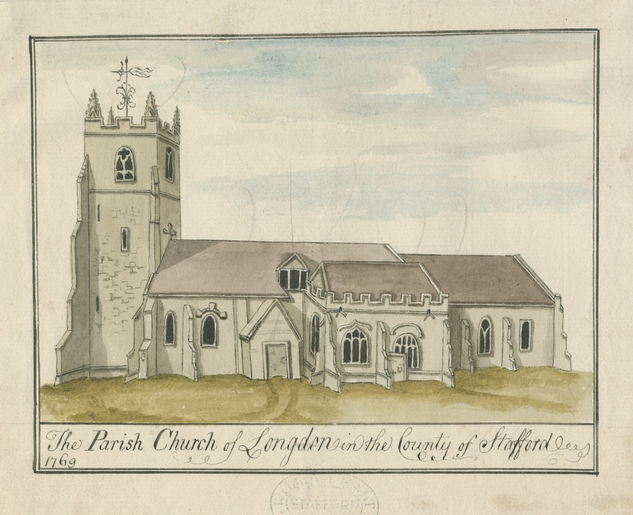Église de Longdon: aquarelle - S Bentley