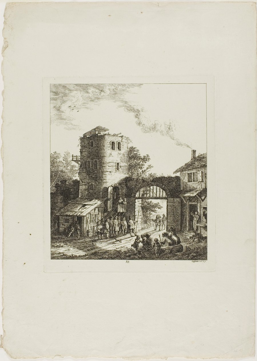 Procession à travers une porte rustique - Salomon Gessner