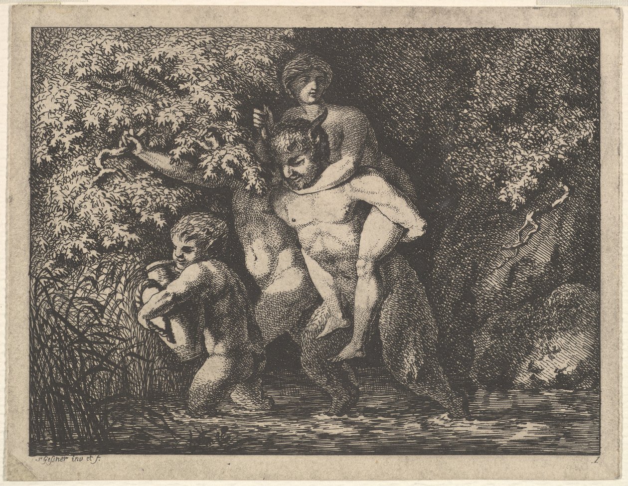 Famille de satyres, en mouvement, XVIIIe siècle - Salomon Gessner