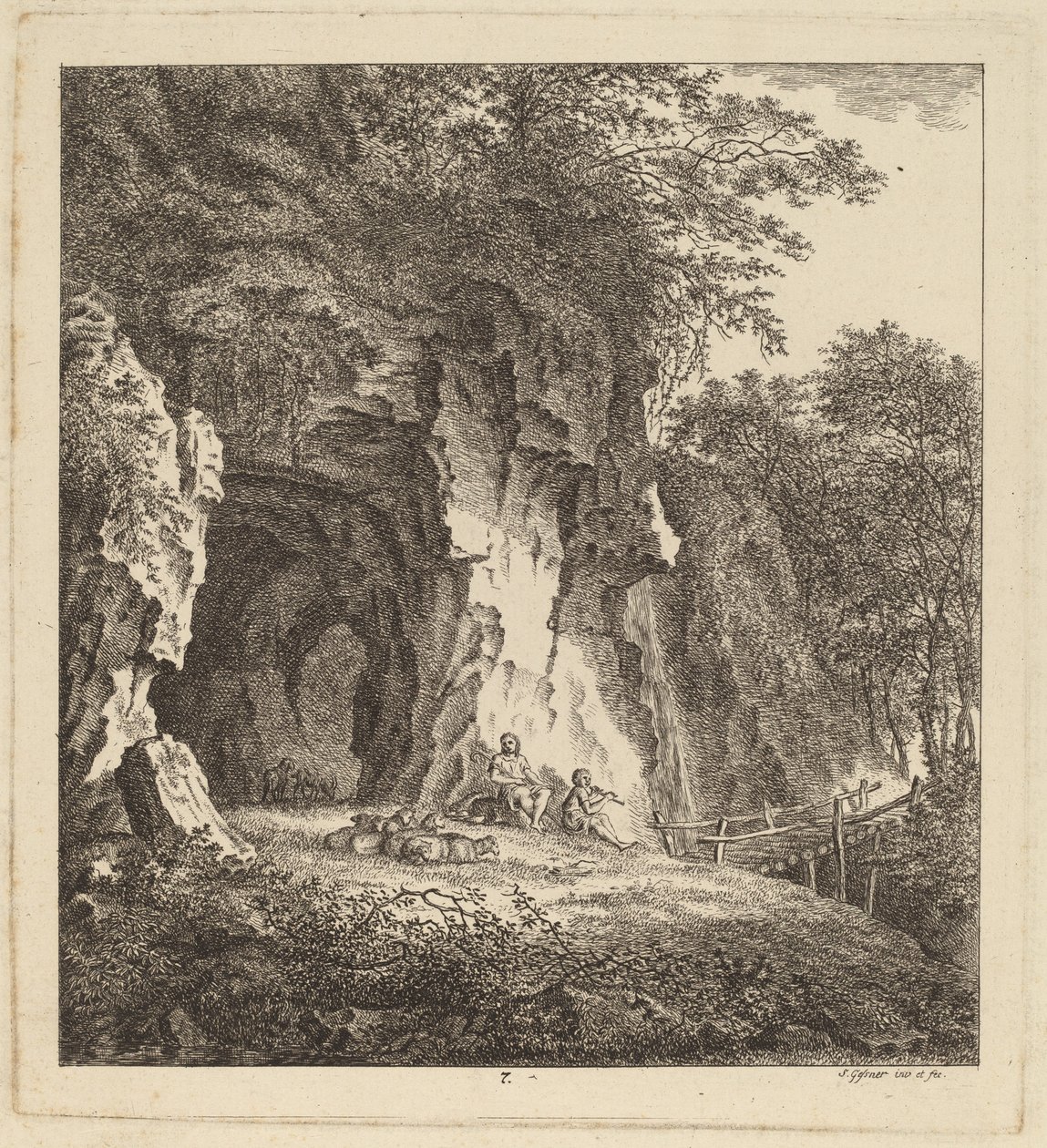 Deux bergers dans un paysage rocheux - Salomon Gessner