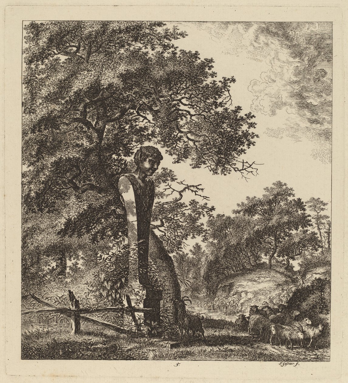 Paysage boisé avec un troupeau de chèvres et un Herm, 1764 - Salomon Gessner