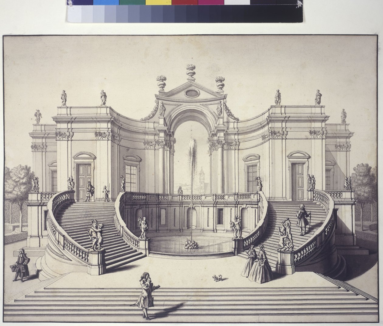 Pleine page : palais dans les jardins du palais Liechtenstein, Rossau, Vienne (dessin à la plume) - Salomon Kleiner