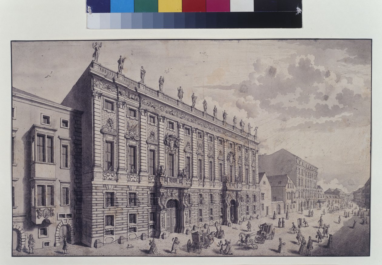Pleine page : vue oblique du palais du prince Eugène de Savoie dans la Himmelpfortgasse (plume, pinceau et encre) - Salomon Kleiner