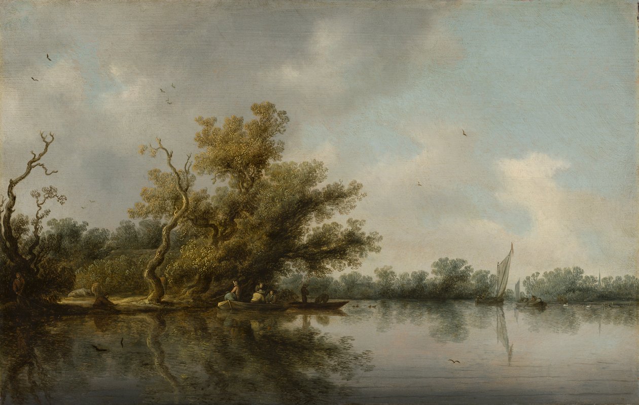 Berge de rivière avec de vieux arbres - Salomon van Ruysdael