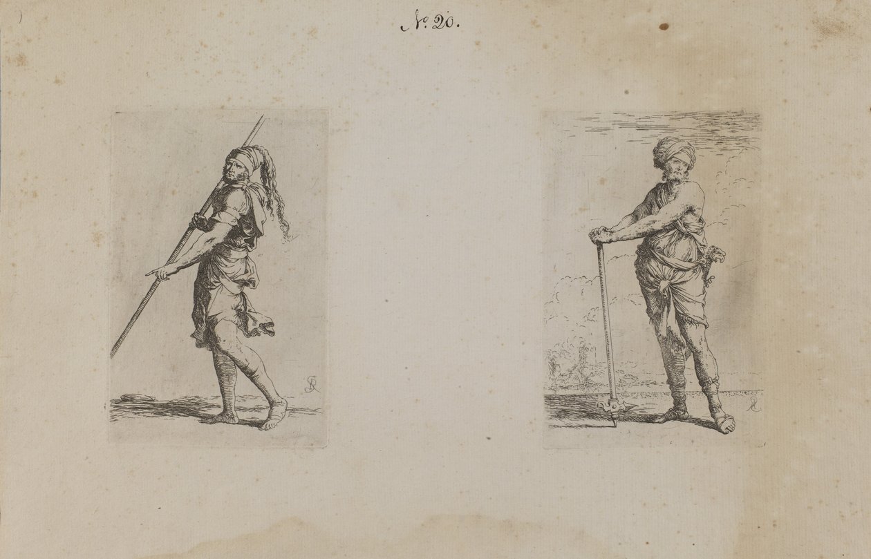 (Série de figurines) Homme au chapeau à plumes, vue de côté - Salvator Rosa