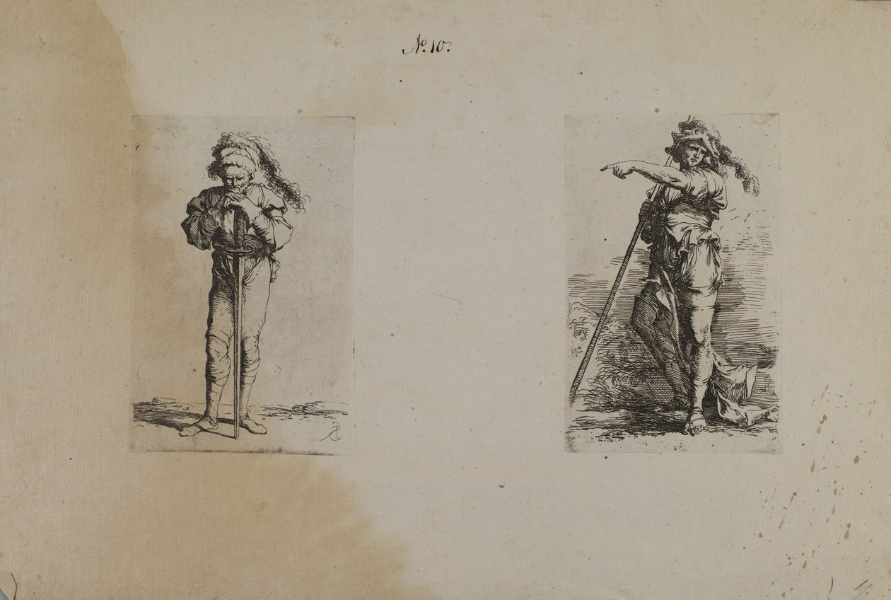 (Série de figurines) Vieil homme au chapeau à plumes, mains reposantes - Salvator Rosa