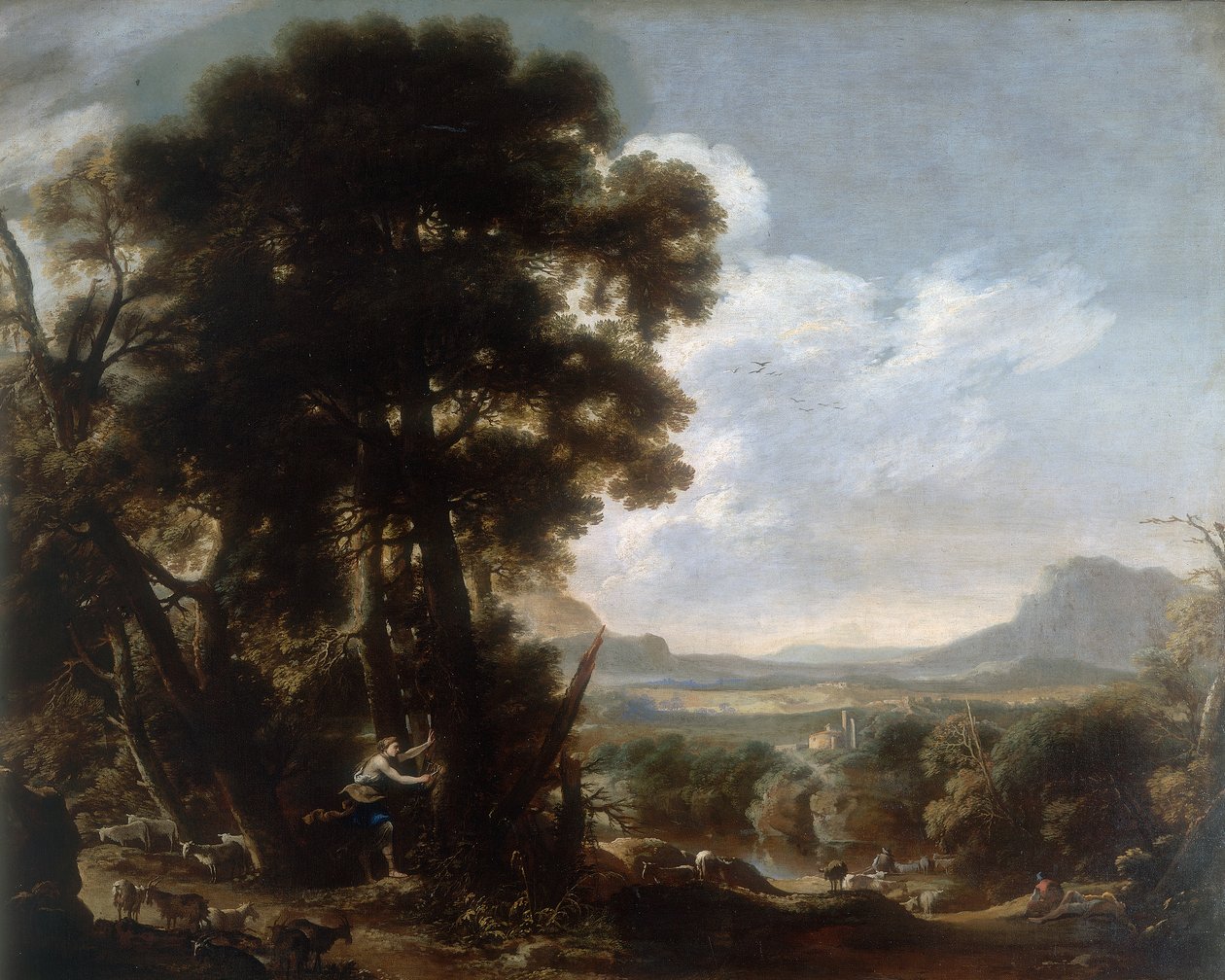 Hermina grave le nom Tancrède sur un arbre, conservé à la Galleria Estense de Modène - Salvator Rosa