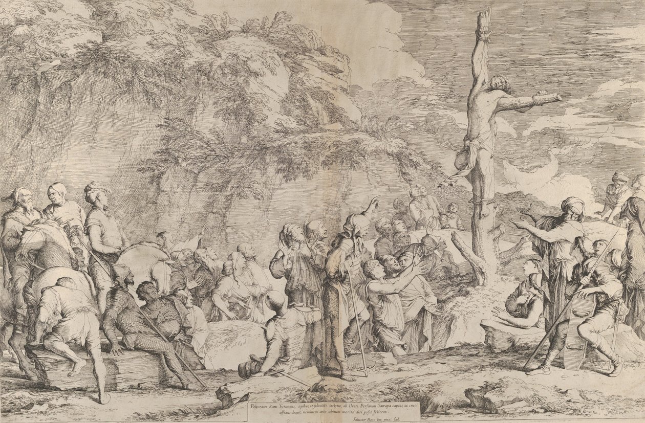 La crucifixion de Polycrate le tyran après sa capture par les Perses, vers 1662 - Salvator Rosa