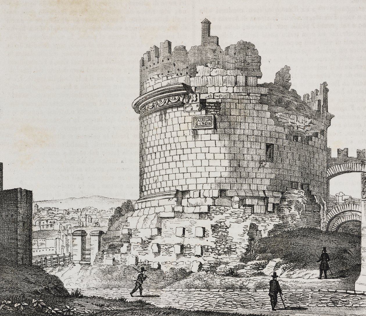 Mausolée de Cécilia Metella sur la Via Appia, Rome, Lazio, Italie, lithographie de Salvatore Puglia de Poliorama Pittoresco, n°20, 21 décembre - Salvatore Puglia