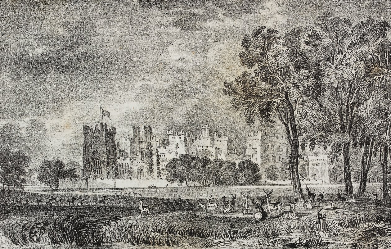 Château de Raby, Durham, Angleterre, Royaume-Uni, lithographie de Salvatore Puglia de Poliorama Pittoresco, n 42, 27 mai - Salvatore Puglia