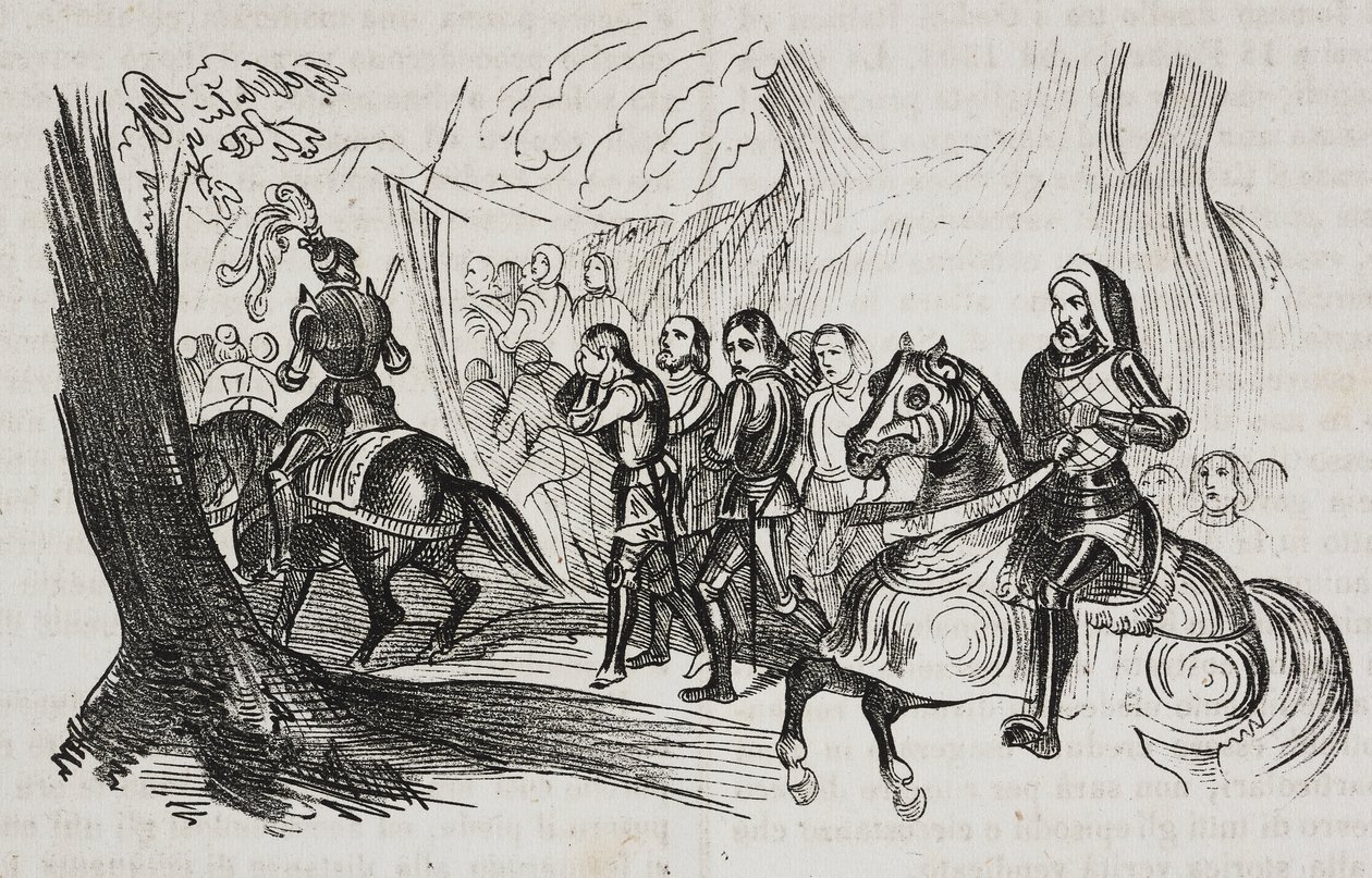 Retour des combattants à Barletta pour le défi, Apulie, Italie, lithographie de Salvatore Puglia de Poliorama Pittoresco, n 30, 1er mars - Salvatore Puglia